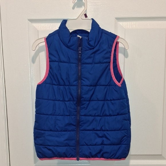 Crazy 8 Blue Puffer Vest with Pink Accents. Size 10-12 - Picture 1 of 7
